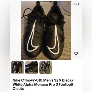 Nike White Alpha Menace Pro3 football cleats. Mens 14
